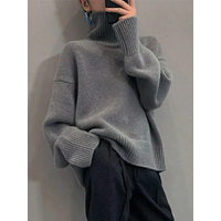 Women's Turtleneck Sweater Autumn Winter Korean Fashion Loose Black Long Sleeve Top Solid Color Simple Casual Women Pulovers