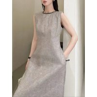 Casual heavyweight linen minimalist rhinestone sleeveless dress