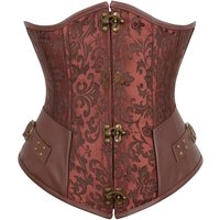 Steampunk Underbust Corset Leather Pirate Bustiers Belt Lace-Up Back Jacquard Corsets Vintage Top for Women Black Brown