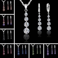 925 Sterling Silver Pendant Necklace Hoop Earrings Set Fashion Jewelry Round CZ Crystal Women Girls Engagement Anniversary