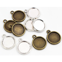 20pcs/lot 12mm Inner Size Antique Silver Plated Bronze Plated Double Simple Style Cabochon Base Cameo Setting Charms Pendant