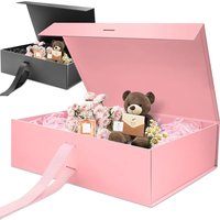 Pink/Black Magnetic Closure Gift Box with Raffia Gold Envelopes Wedding Birthday Jewelry Special Occasion Packaging JXB