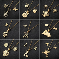 Stainless Steel Butterfly Necklace Earrings for Women Simple Bunny Snake Cat Dog Lion Jewelry Sets Cute Animal Necklaces Party