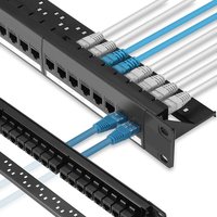 1U Network Patch Panel 24 Port Cat6 Inline Keystone 10G Support, Pass-Thru Coupler Patch Panel UTP 19-Inch Removable Back Bar
