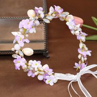 Pink and white fresh flower wreath Handmade Pearl Conch Big Hoop Sea Snail Shell Garland Hairband Beach Wedding Hair Accessories