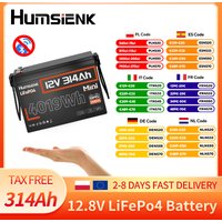 Akumulator LiFePO4 Humsienk 12V 314Ah z zabezpieczeniem przed niską temperaturą, wbudowany BMS 200A, mini rozmiar, akumulator do wielokrotnego ładowania, 4019Wh, głęboki cykl rozładowania, idealny do