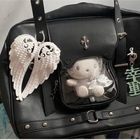 Y2K White Wings Keychain Punk Angel Wings Bag Pendant Heart Cross Key Chain Carabiner Bag Hanging Decor Bag Charms Accessories