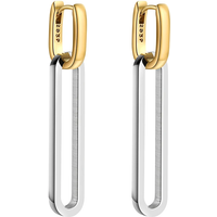 Minimalist Long Straight U Shape Double Gold Silver Colors Circle Hoop Link Drop Earrings Detachable Waterproof Punk Jewelry