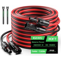 30FT 10AWG Solar Panel Extension Cable 6mm² Solar Extension Cable Wire with Female&Male Waterproof Connectors Set of 2