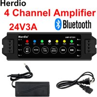 Herdio 4-Channel Bluetooth Amplifier Audio Power Amplifiers for Passive Speakers Home Theater System with TWS AUX MIC USB 24V3A
