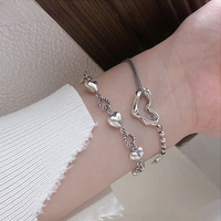 Foxanry Silver Color Love Heart Geometric Bracelet For Women Girls Trendy Vintage Classic Elegant Sweet Anniversary Jewelry Gift