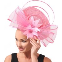 Pink Millinery Bridal Derby Pillbox Hats With Bowknot Flower Imitation Sinamay Hat Women Wedding Hair Accessories