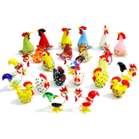 6pcs Colorful Glass Rooster Turkey Craft Figurines Miniature Cute Handmade Cock Chicken Animals Ornaments Home Decor Xmas Gifts