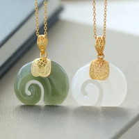 Boutique Natural Stone Hetian Jade Elephant Pendant Necklace Choker Jewelry for Women Birthday Anniversary