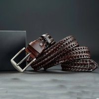 LUCKACE Genuine Leather Cowhide Casual Men's Belt, Trendy Knitted Belt With Alloy Buckle, Gift For Boyfriend/Husband/Father