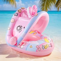 1PC Cute Bunny Pink Inflatable Sunshade Lounger, Summer Essential Armrest Swim Ring for Kids Under 30KG