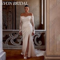 EVON BRIDAL Customized Lace Long Sleeves Strapless Wedding Dress Plus Size Women Mermaid Satin Modern Split Bride Bridal Gown
