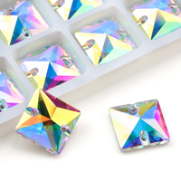 10/12/14/16mmSquare Crystal AB Glass Stones Flatback Sewing Crystal Strass Craft Sew On Stones Glass For Dresses Clothes Jewelry