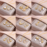 New Trendy 18K Gold Plated Necklaces Earrings For Women Female Daily Wear Stainless Steel Jewelry Set Girls Party Gift Wholesale