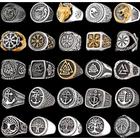Viking Stainless Steel Ring Anchor Compass Tree of Life Nordic Viking Rune Wolf Men and Women Ring Jewelry for Boyfriend as Gift