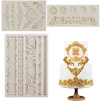 3 Pieces Baroque Fondant Molds Scroll Border Lace Silicone Molds Curlicues Gum Paste Candy Chocolate Molds for Cake Decorating
