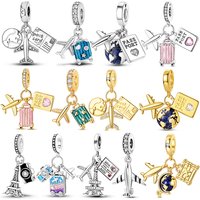 925 Sterling Silver Charms Beads Pendant Luggage Airplane Passport Travel Charm Fits Bracelet Necklace Womens DIY Jewelry Gifts