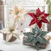Christmas Flower Glitter Artificial Poinsettia Artificial Xmas Tree Decor for Home Party Decor New Year's 2025 Ornament
