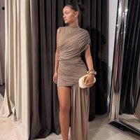 Women Fashion Irregular Pleated Tassels Mini Dress Elegant Chic Hem Dress Slim High Waist Vestido 2025streeet Party Club Dresses