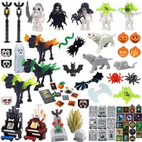 MOC Halloween Building Blocks Green Evil Spirit Pumpkin Head Cover Skeleton Horse Bone Man Legion Knight Weapon Accessories Toys