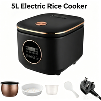 5L Mini Multifunctional Electric Rice Cooker – Touch Control & Timer, Keep Warm & Non-Stick Inner Pot, Cake, Baked Rice, Steam, Porridge, Oatmeal, Casserole, Soups (Black, 220V with UK plug)