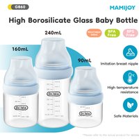 MAMIJOY 90/160/240ML Baby Glass Bottle Inclined Breast-Shaped Anti-Colic&Bloating Temperature-Resistant For Newborn 0-6M+ GB60