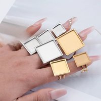 4pcs Stainless Steel Square Ring Blank Tray Adjustable Open Finger Ring Setting Base 10-25mm Cabochon Bezel DIY Jewelry Making