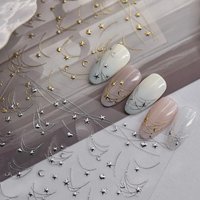 Gold Silver Love Heart Star Moon Geometric Lines Necklace Hot Stamping Retro Soft Self Adhesive Nail Art Sticker Manicure Decal