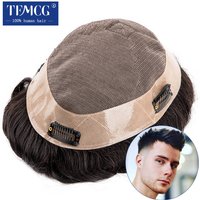 Menโs Clip-On Hair System Mono Male Wig 130% Density Durable Male Hair Prosthesis Toupee Men 6" Hair Replacement System For Men