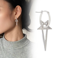 Cyberpunk Personality Pentacle Earrings Unisex Dark Gothic Metal Perforated Eardrop Hip Hop Ear Studs Pendants Jewelry Accessory