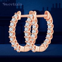 Sweetrain 1.5mm Rose Gold Color Moissanite Hoop Earrings for Women 925 Sterling Silver Plated 18k Hypoallergenic Earrings GRA