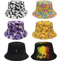 Double sided Outdoor Sun Hat Hip-Hop Cap Fishing Fisherman Graffiti Hat Men Women Animal Letter Print Panama Bucket Hats