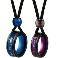 Fashion Stainless Steel Colorful Beads Couple Ring Pendant Necklace Creative Blue King Purple Queen Couple Jewelry Accessories