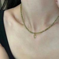 Minar Fashion Real Gold Plated Copper Rectangle CZ Cubic Zircon Green Color Crystal Glass Pendant Choker Necklaces For Women