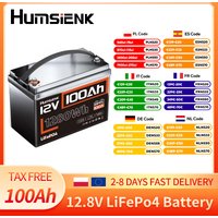 Humsienk 12V 100Ah LiFePo4 Batterie 15000+ Deep-Cycle-Zyklen Eingebauter 100A BMS-Schutz Grade A+ Zellen EU-Lagerbestand Steuerfrei für Wohnmobile Solar Marine