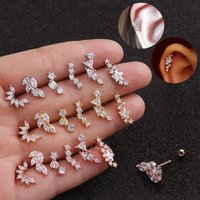 1Piece Stainless Steel Crystal Zirconia Ear Stud Earrings Women Star Leaf Flower Helix Tragus Cartilage Earring Piercing Jewelry