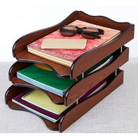 Wood Inbox Tray for Desk Sturdy 3 Tier Paper Tray Organizer File Document Storage Rack for Office School Home Sundries Document