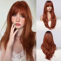 Long Straight Synthetic Wigs Ginger Red Women's Wig with Bangs Fake Hairs Heat Resistant Wig for Cosplay Daily Party Use