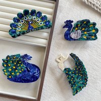 Boho Peacock Feather Hair Clips, Kawaii Animal Acetate Hair Jaw Clips