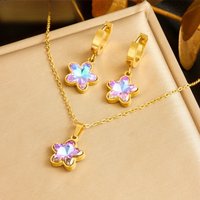 DIEYURO 316L Stainless Steel Colorful Shiny Flower Zircon Necklace Earrings Suit Women 2024 New Star TrendNon-fading jewelry Set