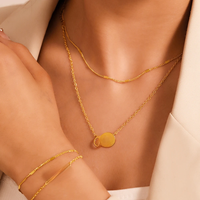 Stainless Steel Necklaces Geometrical Hollow Rounded Pendant Multilayer Chain Minimalist Necklace For Women Jewelry New Design