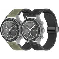 20MM Leather Strap For Omega X Swatch Joint MoonSwatch Planet Metal Magnetic Buckle For Swatch Watch Silicone Band Accessories