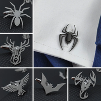 Stainless Steel Skull Spider Bat Cufflinks Men Shirt Buttons Ties for Men's Clothes Decorative Punk Dark Cuff Links Jewelry Gift