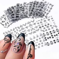 30Pcs/set Black Lace Retro Flower Nail Art Stickers 3D Vine Leaf Floral Nail Decals Self Adhesive Black Flowers Nail Decoration