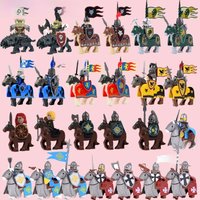 Medieval Military Soldier Figures Building Blocks Castle Red Lion Wolf Black Eagle Knights Princess War Horse Weapon Bricks Toys